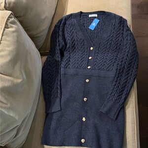 CUPSHE NWT XS Sweater dress with gold buttons Navy cable knit! Adorable